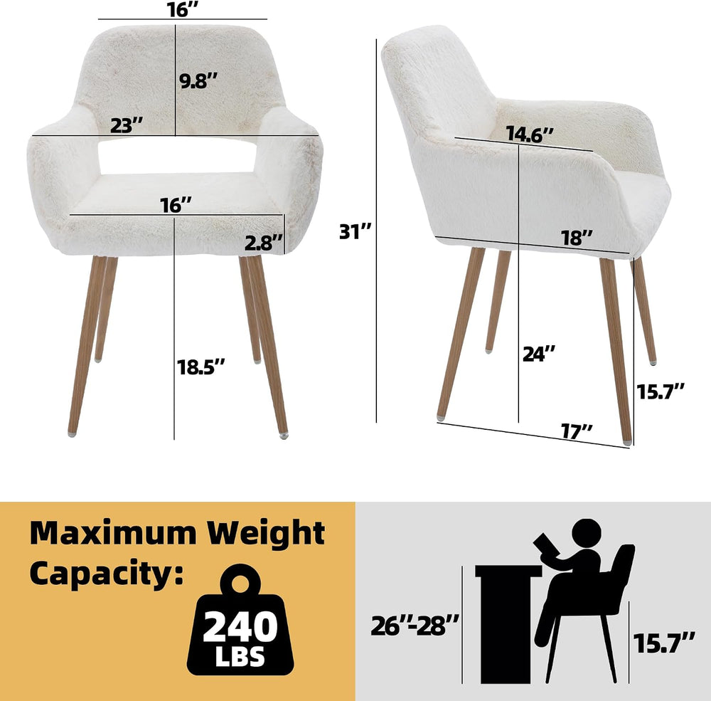 Furry Desk Chair, Comfy Armchair with Faux Fur for Teen Girls, White, 2PCS