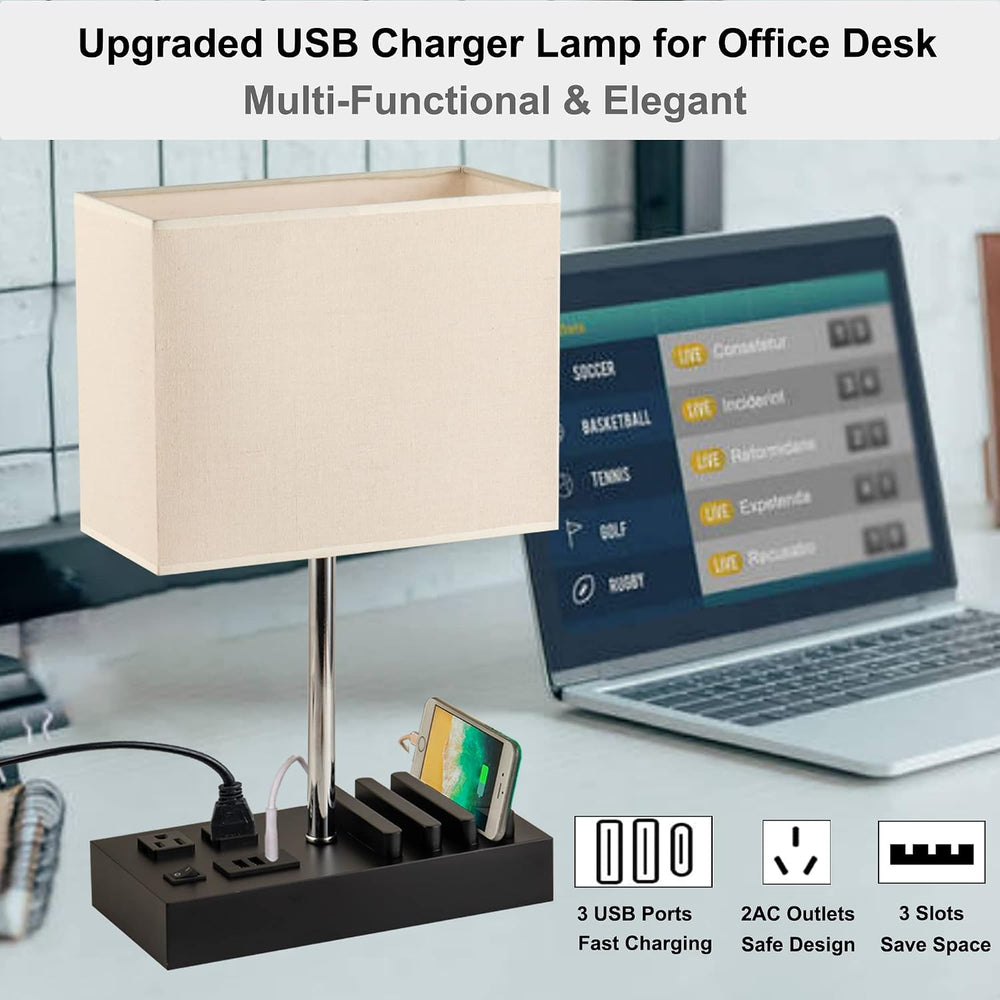 Multi-Functional Table Lamp with 3 USB Charging Ports & 2 AC Outlet, Black