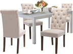 COLAMY 5-Piece Dining Table Set for 4, 60" Kitchen Wood Table with 4 Tufted Dining Room Chairs, White/Beige