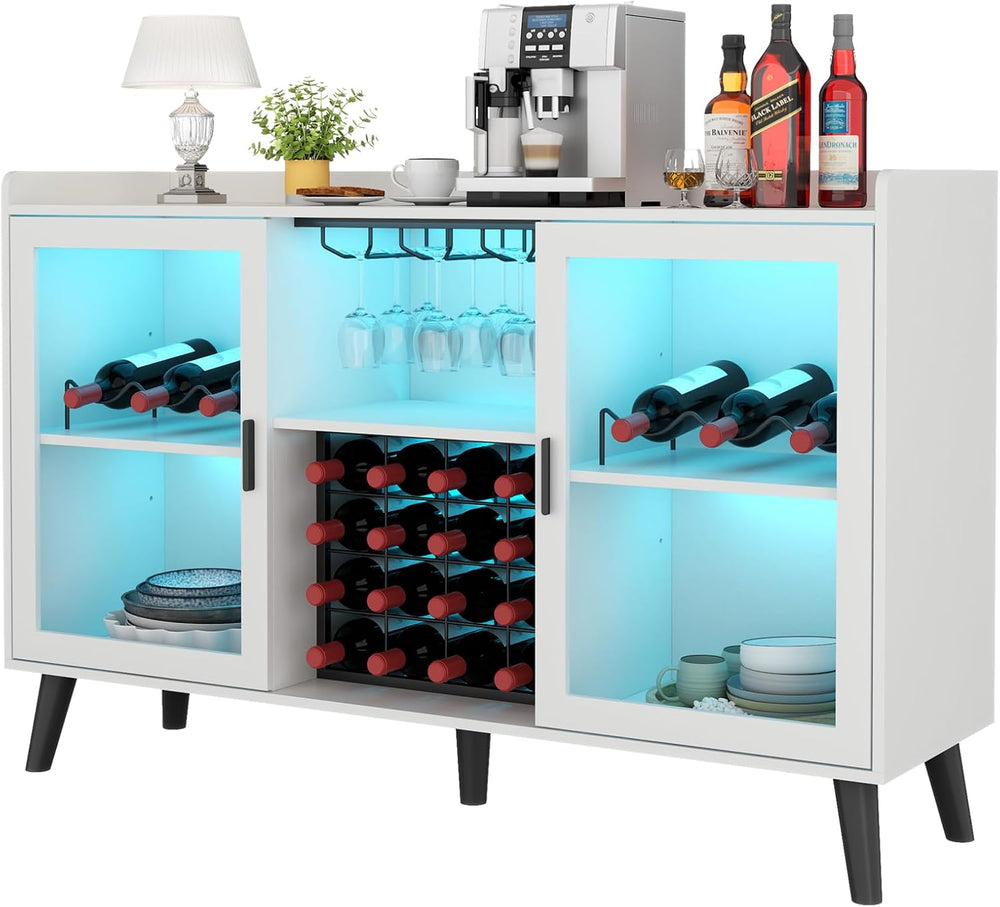 Gyfimoie Coffee Bar Cabinet with LED Light, Wine Bar Cabinet with Wine Rack |...