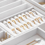 Velvet Jewelry Drawer Organizer Trays – White Stackable Jewelry Storage Inserts Set, 4-Layer Jewelry Tray Set for Earrings, Rings, Necklaces, Bracelets with Removable Dividers for Dresser & Vanity