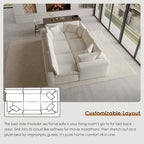 130" Oversized Boneless Cloud Couch, Modular Sectional Couches for Living Room, U Shaped with Deep Seats, No Assembly Required, 6 Seater Washable Fabric Sleeper Sofa, White