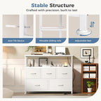 DUMOS TV Stand, Dresser with 5 Fabric Storage Drawers, Media Console Featuring Open Shelf, Fabric Storage Cabinet with Charging Station, Compact Entertainment Unit for Bedroom, Living Room, White