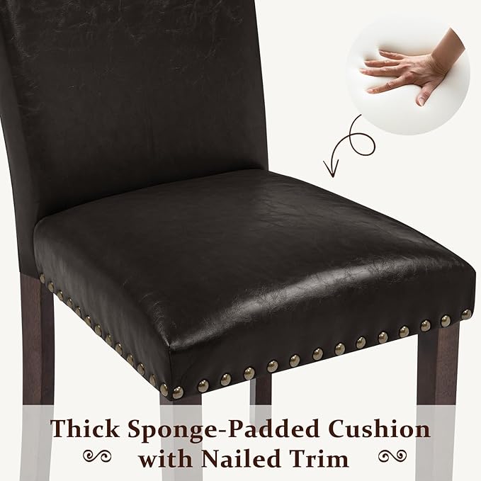Furniliving Upholstered Dining Chairs Set of 4 - PU Leather Modern Farmhouse Kitchen Chairs, High-Back Dining Room Chairs with Wooden Legs for Kitchen Dining Room Living Room.Brown