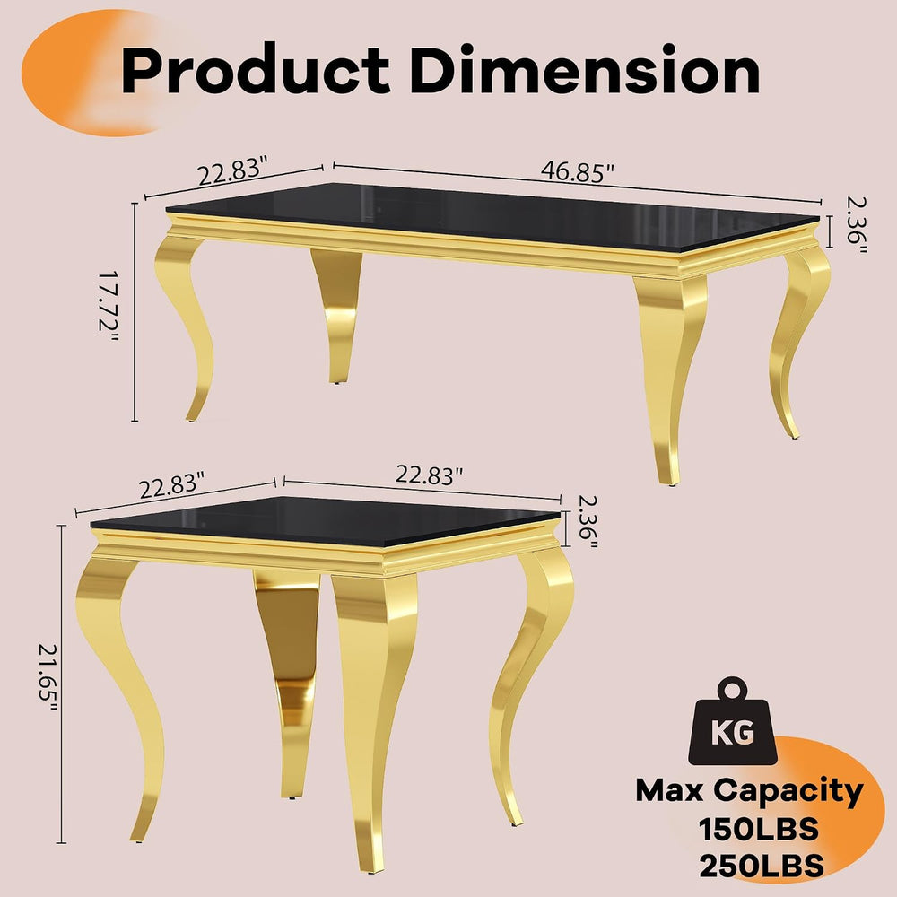 Glass Coffee Table Set of 3, Modern 3 Piece Living Room Set Include 1 Coffee ...