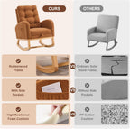 Nursery Rocking Chair,Rubber Wood Base Glider Rocking Chair with Adjustable Footrest and Side Pocket,Teddy Fleece Glider Rocker for Living Room, Bedroom (Teddy Fleece, Caramel)