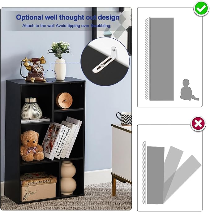 VECELO 5 Cube Modern Bookcases, 3 Tier Bookshelves,31 Inch High Cubby Storage Organizer，Shelf Hight Up to 12.8 Inches Suit for Most Books,Vertical or Horizontal Use Available,Vintage Black