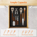 Lifewit Utensil Organizer for Kitchen Drawer, Expandable Cooking Silverware Tray, Adjustable Cutlery Flatware Holder, Plastic Spatula Tools Storage Divider, 12.9 x 16.1", Black