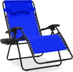 Best Choice Products Oversized Zero Gravity Chair, Folding Outdoor Patio Lounge Recliner w/Cup Holder Accessory Tray, Pillow - Cobalt Blue