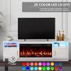 Lemberi Fireplace TV Stand with 36" Electric Fireplace, Fits TVs Up to 80", 70" LED Lit Entertainment Center, Modern High Gloss Wood with Spacious Storage Cabinet for Living Room, White
