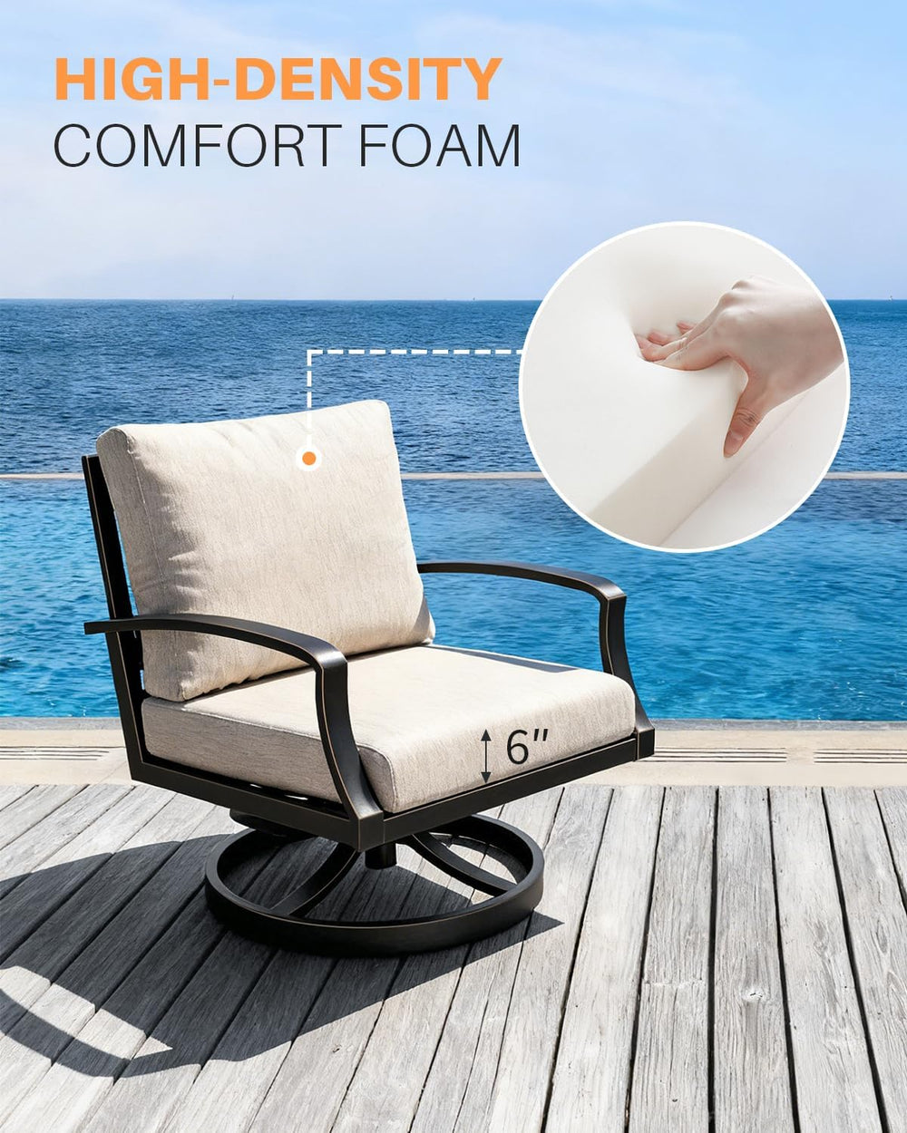 Patio Swivel Armchairs Set of 2, Never-Rust Aluminum Swivel Sofa Chairs with ...