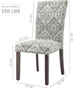 COLAMY Upholstered High Back Dining Chairs Set of 6 with Solid Rubber Wood Legs, Fabric Dining Room Chairs with Comfortable Padded Seat for Dining Room, Classic Gray Damask Pattern, Cloudy Gray Damask