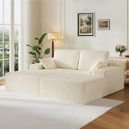 37.4" Oversized Chaise Longue Round Chair Indoor Living Room Boneless Giant Bean Bag Chair for Adults Corduroy Big Accent Sofa Floor Sofa Relax No Assembly (White, Loveseat Chaise)
