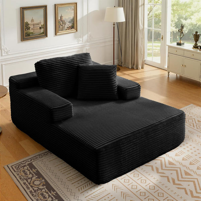 65" Oversized Chaise Lounge Chair Indoor Boneless Sofa, Black