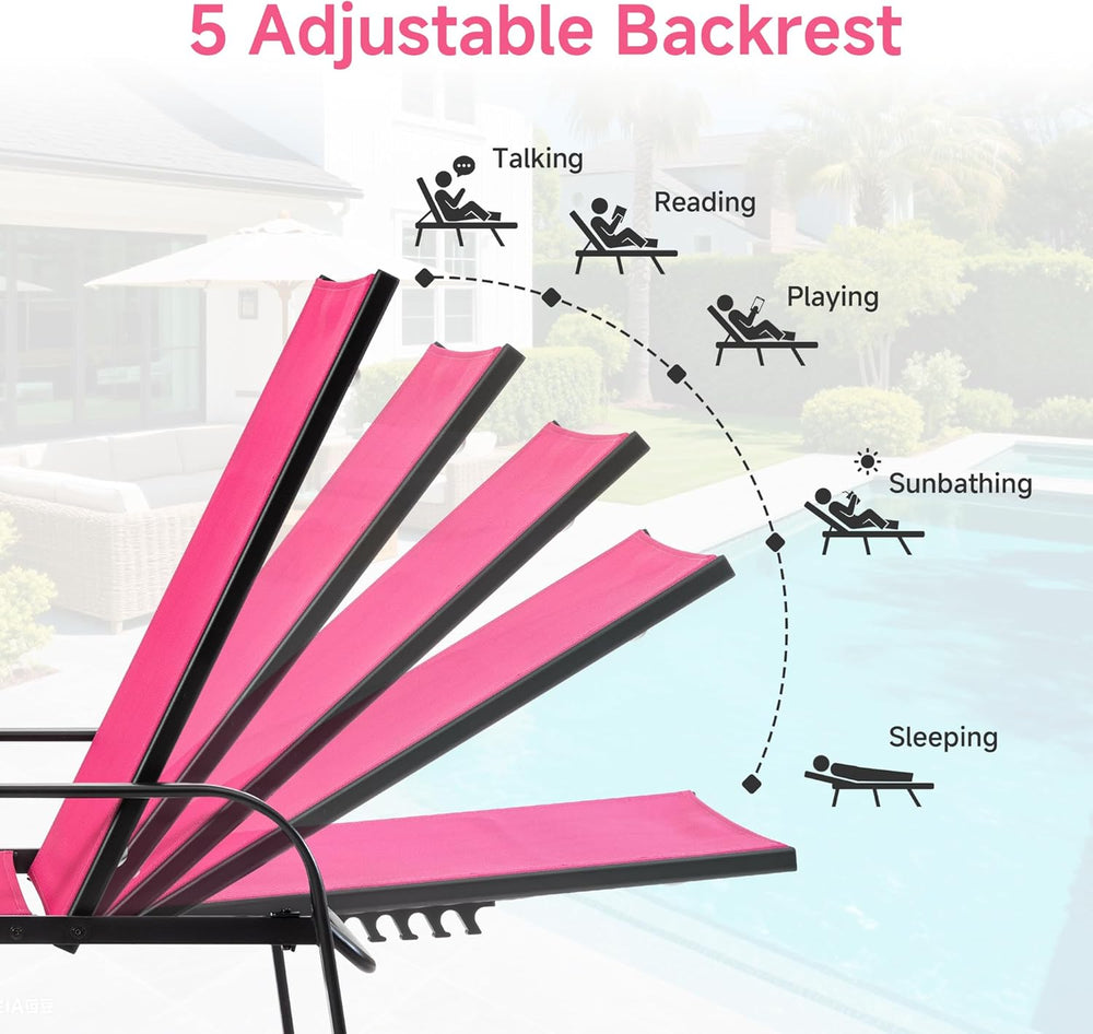 NEWBULIG Outdoor Lounge Chair for Pool,with 5-Position Recliner, 350 lbs Heav...