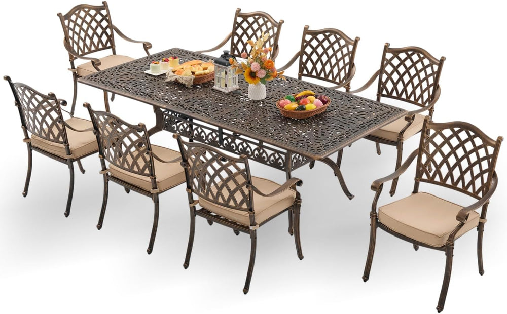 9-Piece Cast Aluminum Outdoor Table and Chairs, Classic Vintage Patio Dining ...