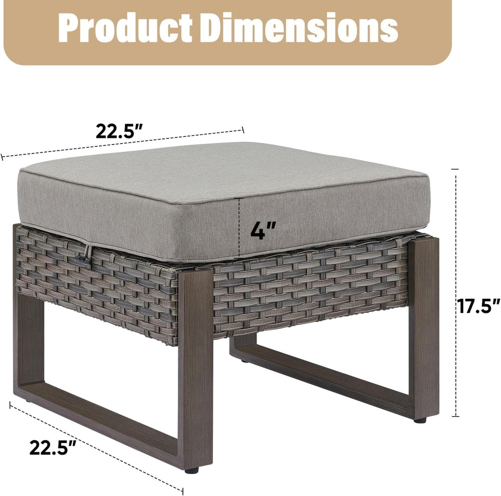 HUMMUH Patio Ottomans Outdoor Foot Rest-All Weather Rattan Outdoor Footstool ...