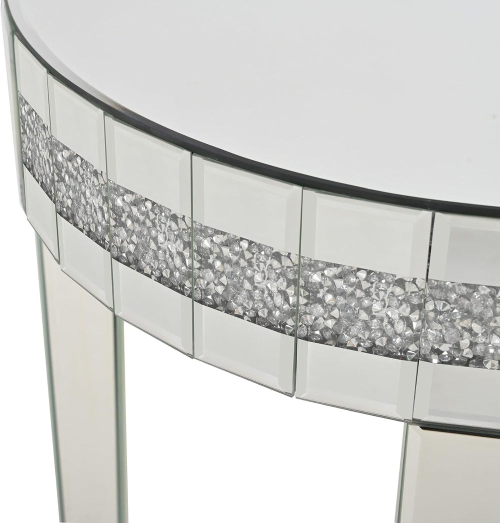 Round Mirror Accent Table with Crushed Diamond Edge Frame, 19.7" Mirrore...