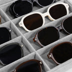 Wudygirl Jewelry organizer Sunglass Organizer 8 Slot Velvet Jewelry Tray Sunglasses Case with Lid Multi Eyeglass Case for Women Men（8 Grid