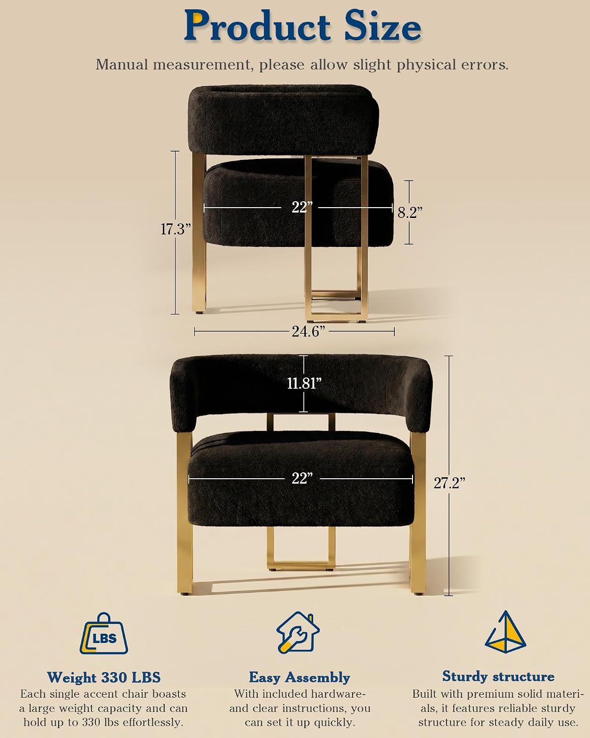 Mid Century Modern Accent Chair Set of 2, Barrel, Black Boucle, Gold Leg | AODAILIHB Upholstered Comfy Luxury Living Room Chairs, Cloud Armchair Set w/ Curved Back For Bedroom Dorm Office Lounge Decor