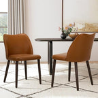 COLAMY Upholstered Dining Chairs Set of 6, Modern PU Leather Dining Room Kitchen Side Chair with Padded Seat and Wood Legs Restaurant/Cafe,Light Brown