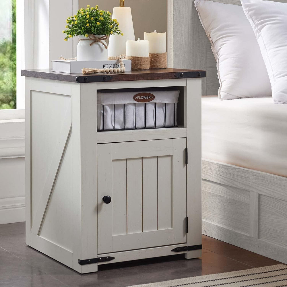 Farmhouse Night Stands Set of 2, 20" End Table w/Charging Station, Rusti...