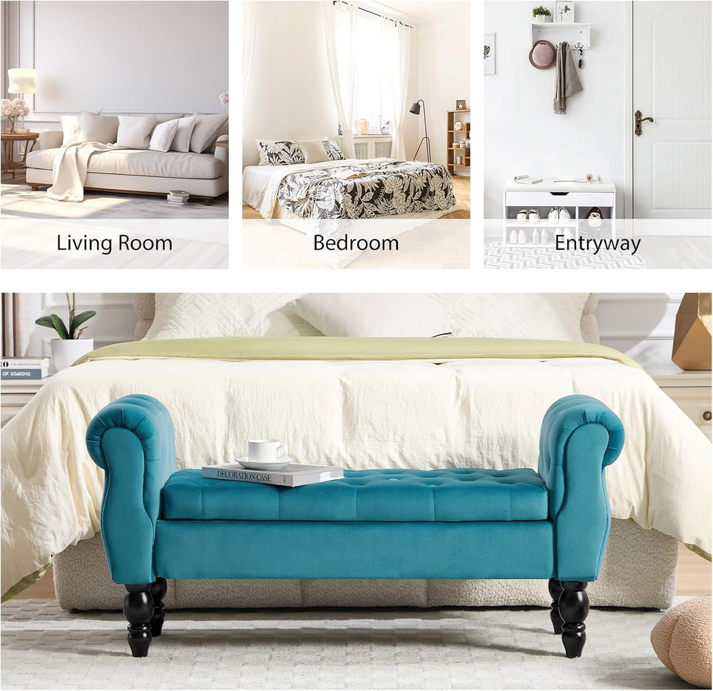 48'' Storage Bench for End of Bed, Upholstered Bedroom Bench with Arm...