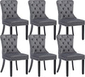 KCC Velvet Dining Chairs Set of 6, Upholstered High-end Tufted Dining Room Chair with Nailhead Back Ring Pull Trim Solid Wood Legs, Nikki Collection Modern Style for Kitchen, Grey