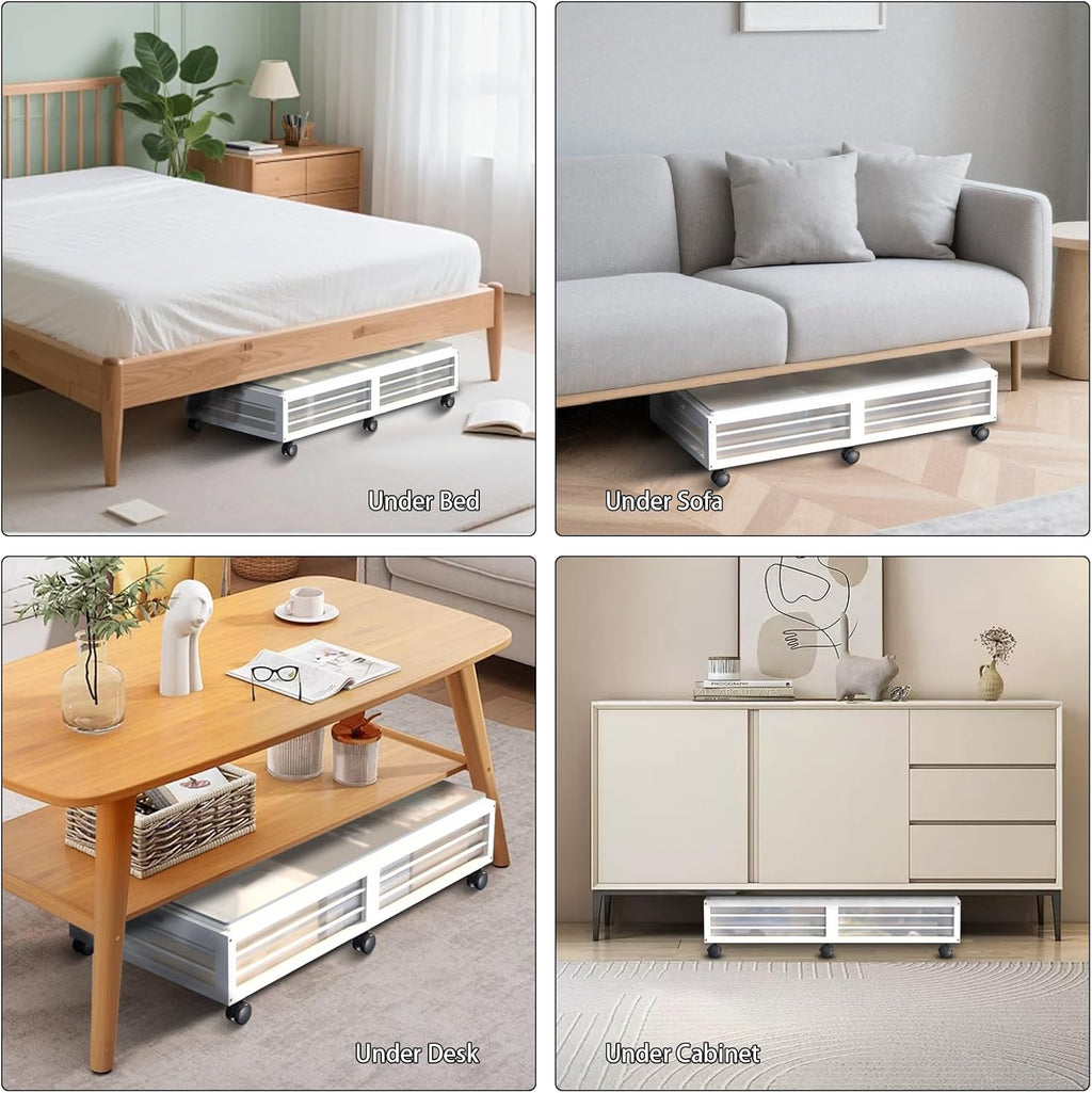 Under Bed Storage Containers with Wheels, Larger Bamboo Wood Under Furniture Storage Containers with Dust Bags，Rolling for Shoes Clothes