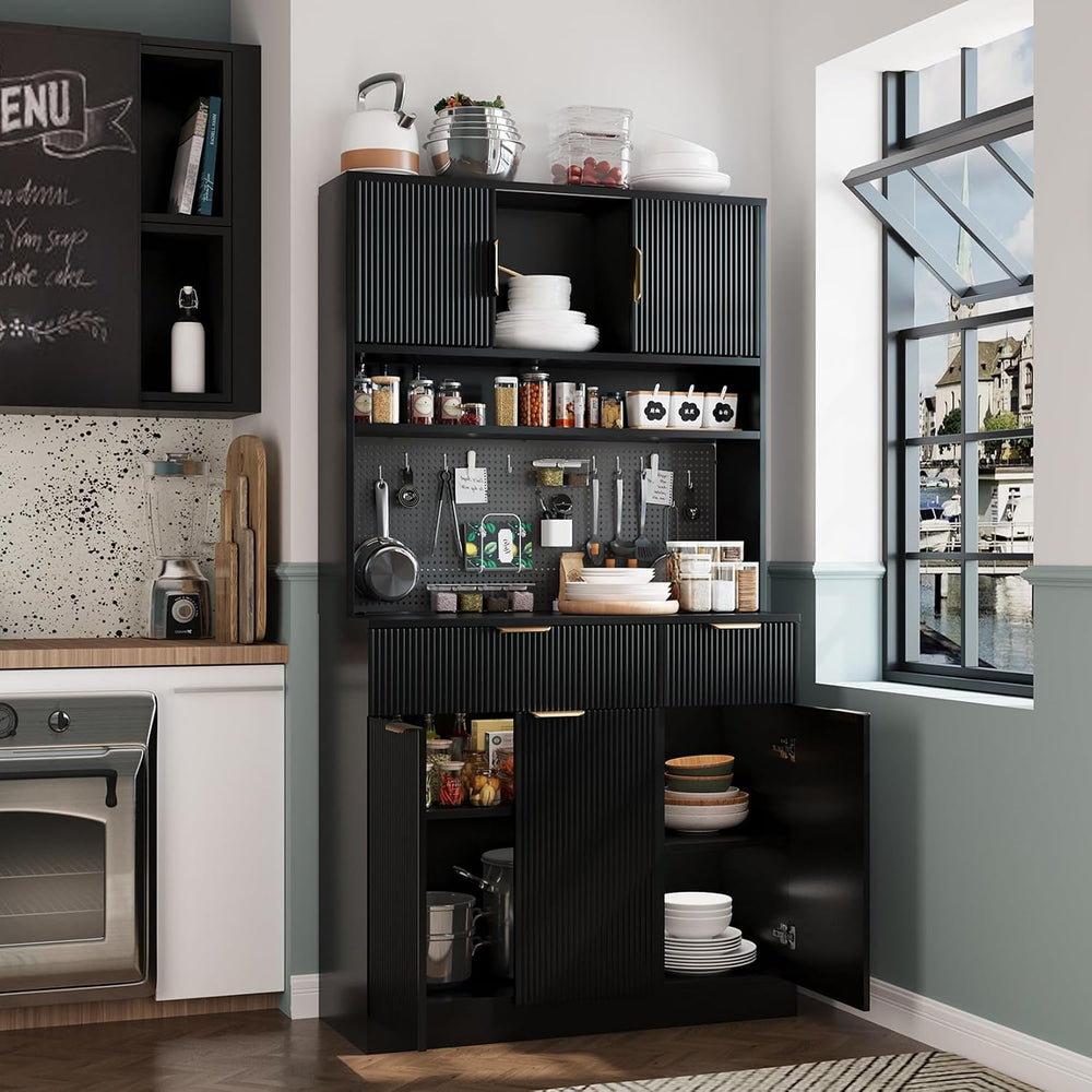73" Tall Modern Kitchen Pantry Cabinet, Kitchen Hutch Bar Cabinet with C...