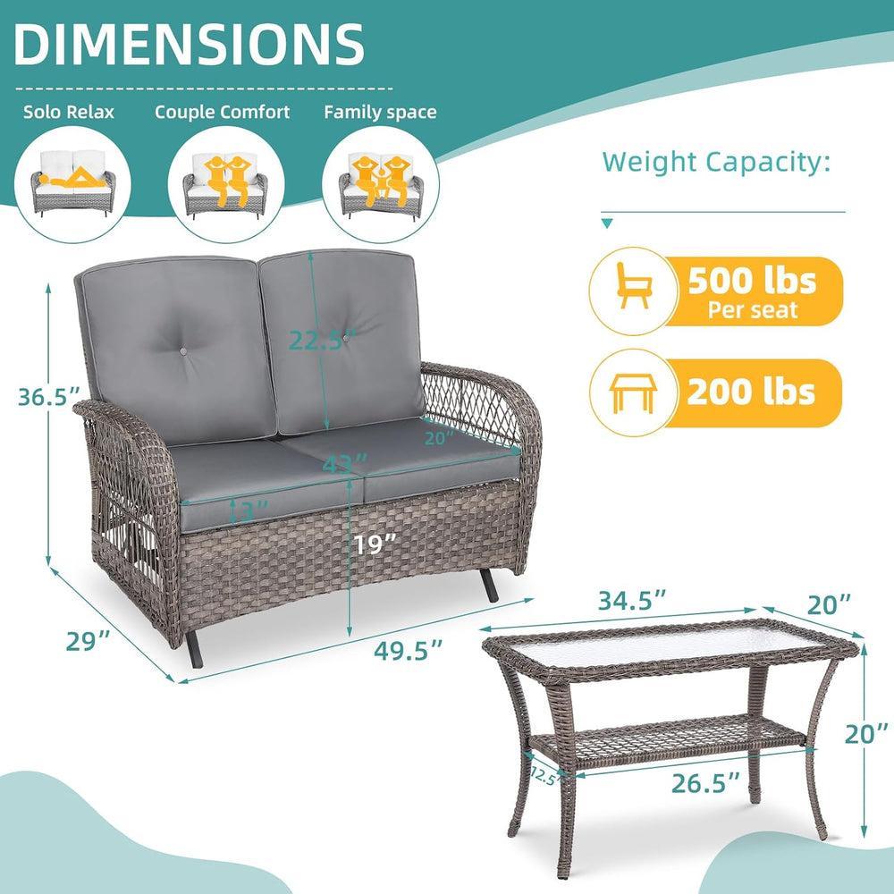 MEETWARM Outdoor Wicker Patio Glider Set, Loveseat for 2 Person Porch Furnitu...