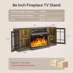 oneinmil 80'' Fireplace TV Stand with 3-Sided Glass, TV Cabinet for TVs up to 85", 80'' Modern Media Entertainment Center with Farmhouse Glass Door Storage Cabinets, Gray
