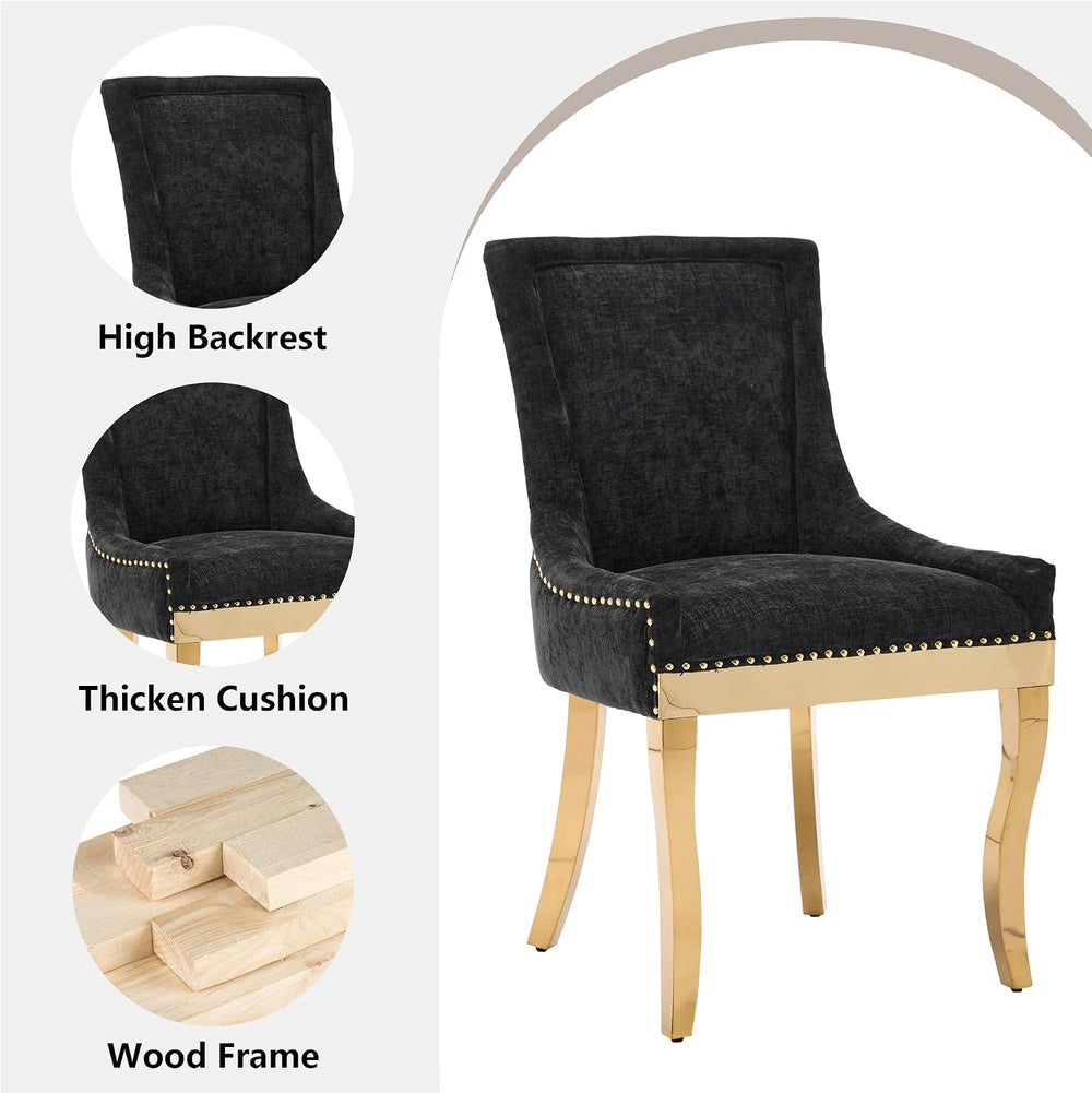 Luxury Fabirc Upholstered Dining Chairs Set of 2,Neutral Chenille Kitchen Roo...