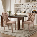 Velvet Upholstered Dining Chairs Set of 2, Modern Style Kitchen Side Chairs with Nailhead Trim and Wood Legs,Metal Pulling Ring for Dining Room Living Room(Khaki)