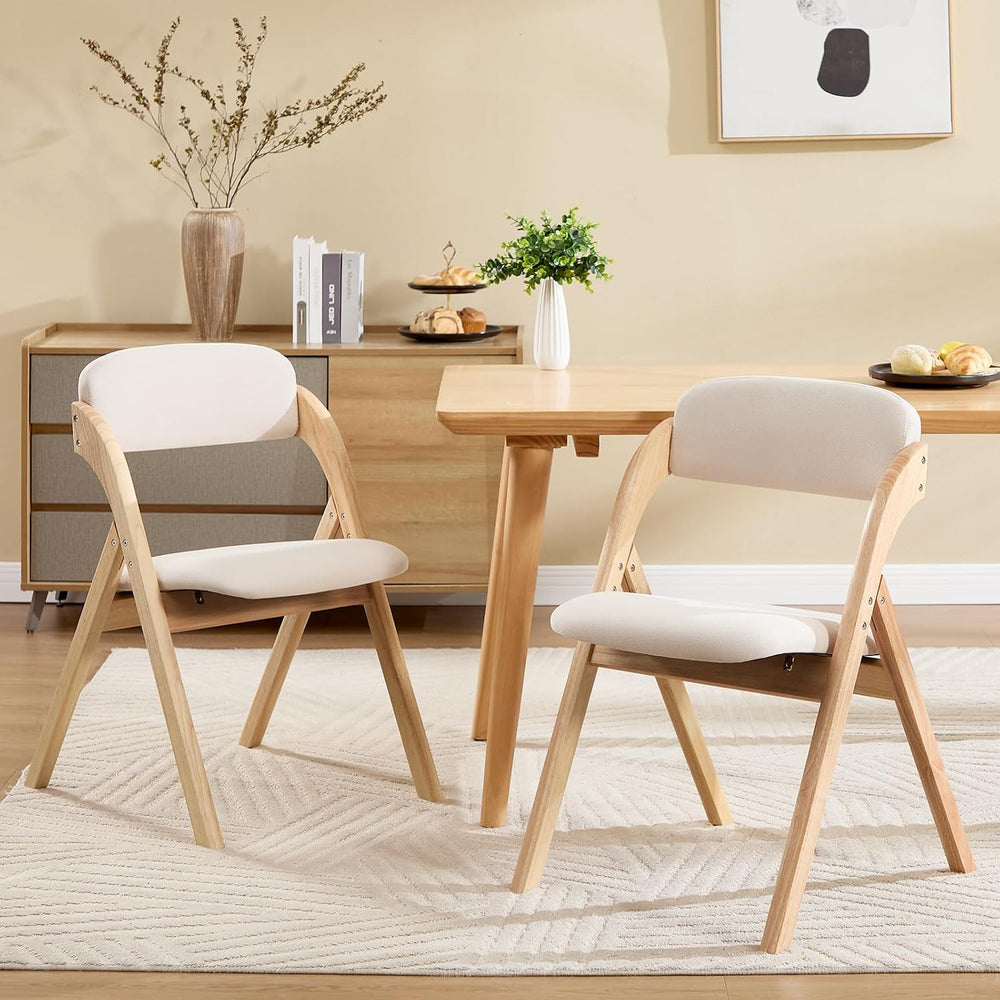 Folding Chairs with Cushion Set of 4,Linen Padded Foldable Dining Chairs, Raw...