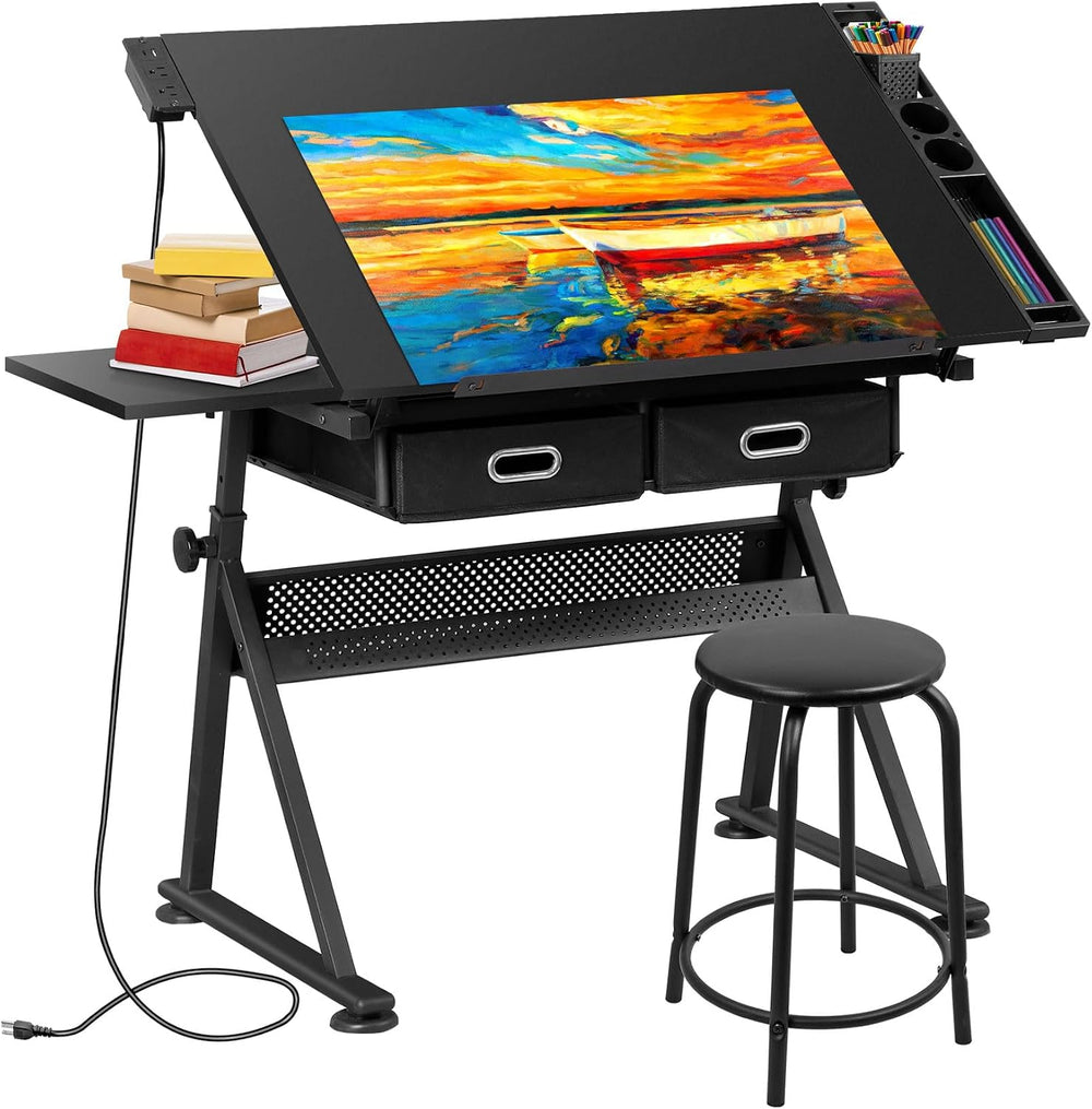 SUPER DEAL Adjustable Drafting Table Set with Charging Station, Art Table for...