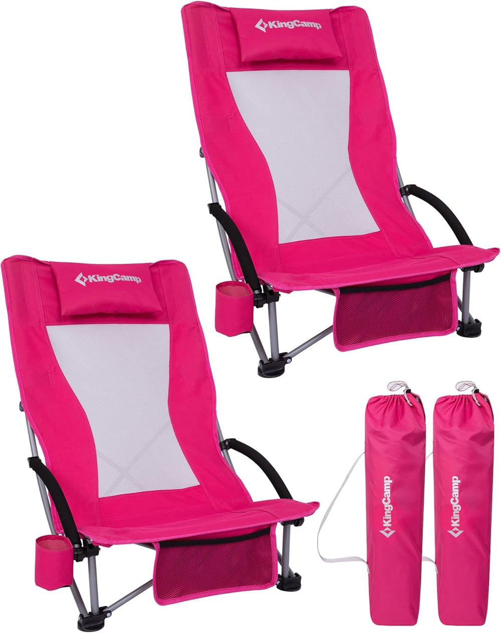 KingCamp Low Beach Chair, High Back Folding Camping Chair for Adults, Oversiz...