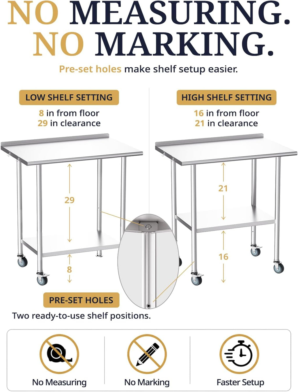 Atelicf NSF Stainless Steel Prep Table 30X48 inch, Backsplash & Casters | Mobile commercial-grade table for restaurants, kitchens, food trucks, breweries, bars, garages, and BBQ
