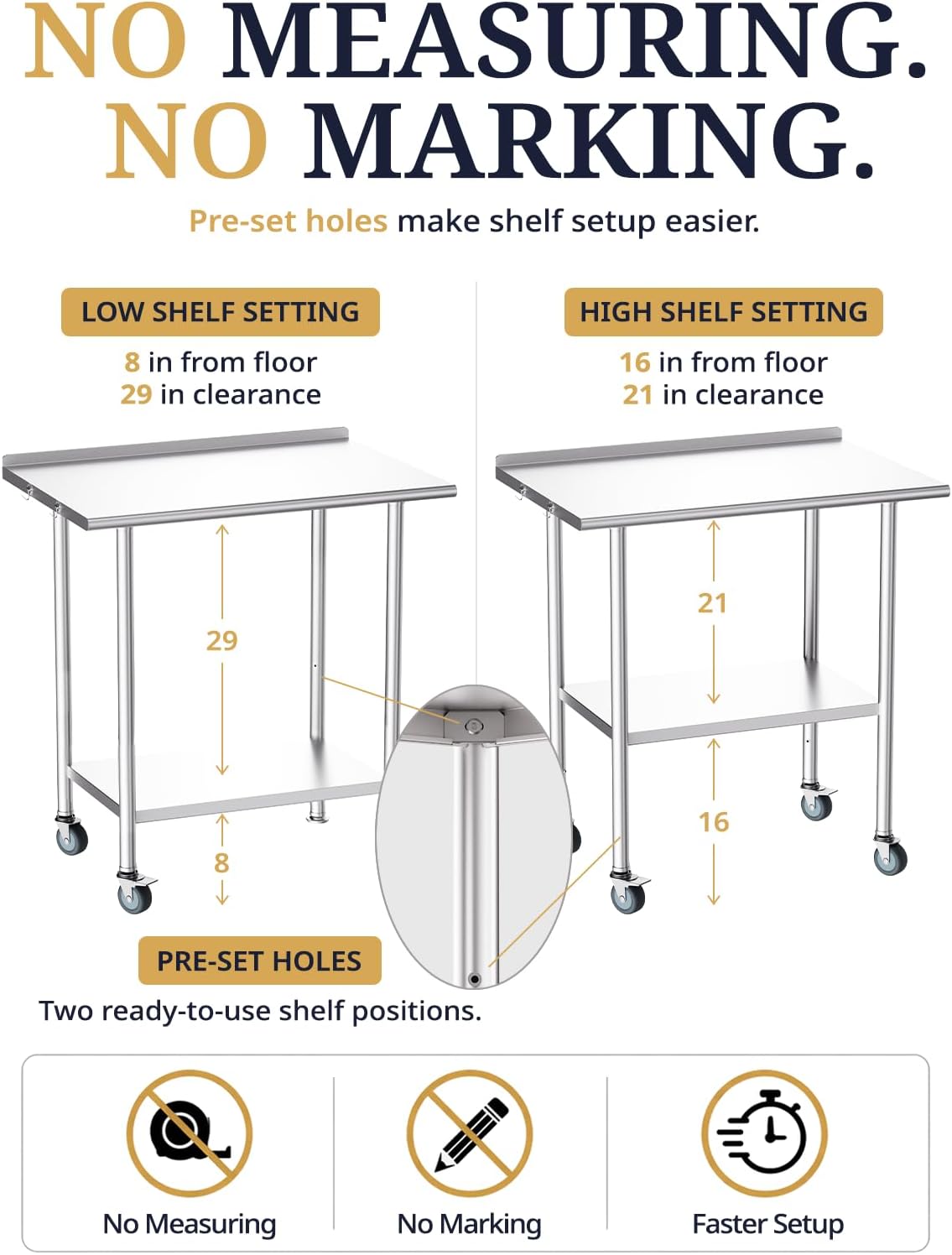 Atelicf NSF Stainless Steel Prep Table 30X48 inch, Backsplash & Casters | Mobile commercial-grade table for restaurants, kitchens, food trucks, breweries, bars, garages, and BBQ