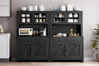 Kitchen Storage Cabinet, Pantry Cabinet with Microwave Stand & Coffee Bar, Freestanding Storage Hutch with 4 Doors & Adjustable Shelves, Multi-Functional Organizer for Kitchen, Dining Room, Black