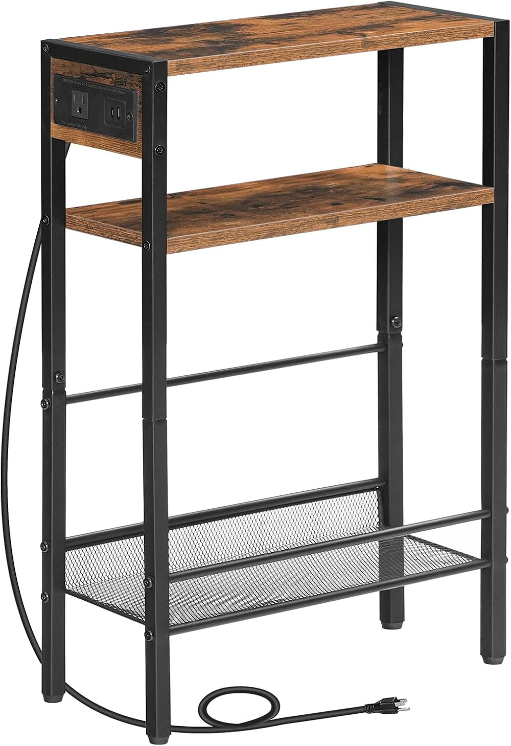HOOBRO Small Narrow Side Table with Charging Station, Skinny End Table for Sm...