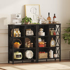 6 Cube Storage Organizer with Storage, 41.54 Inch Hight Modern 4-Tier Bookshelf with X-Shaped Metal Frame, Black Wood Bookcase for Living Room, Home Office, Bedroom, Easy Assembly