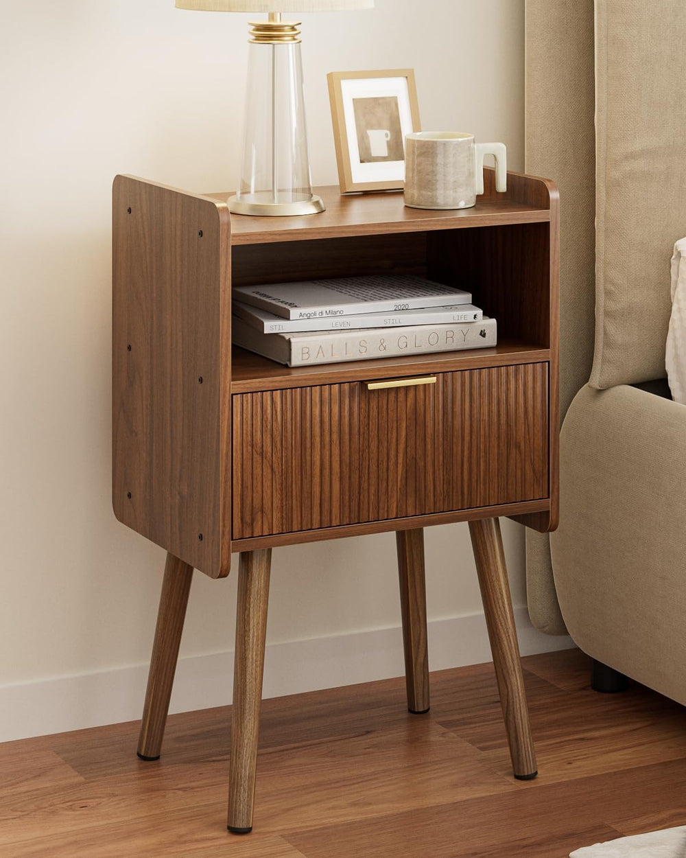 Night Stand, Modern Side Table, Small Nightstand, Wood Bedside Table with Sto...