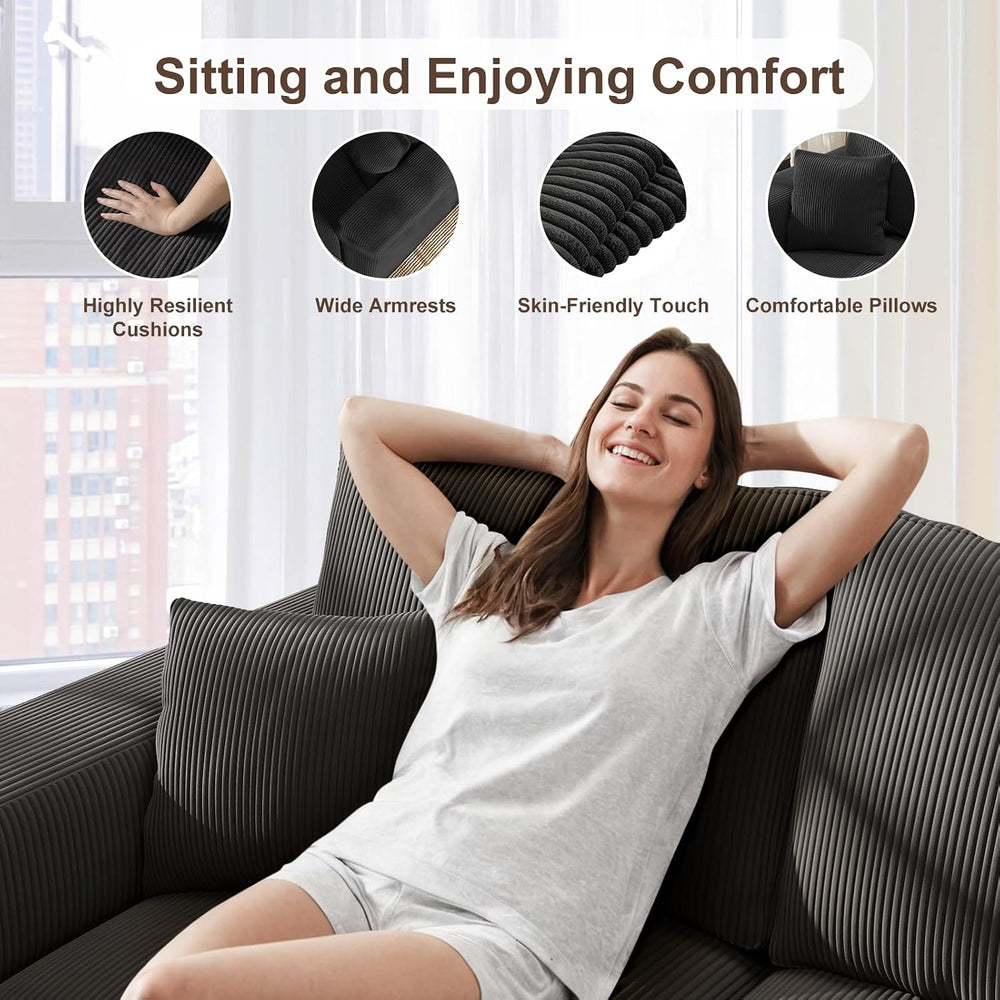 2 Square Cloud Footstool for Living Room, No Assembly Modular Corduroy Conver...