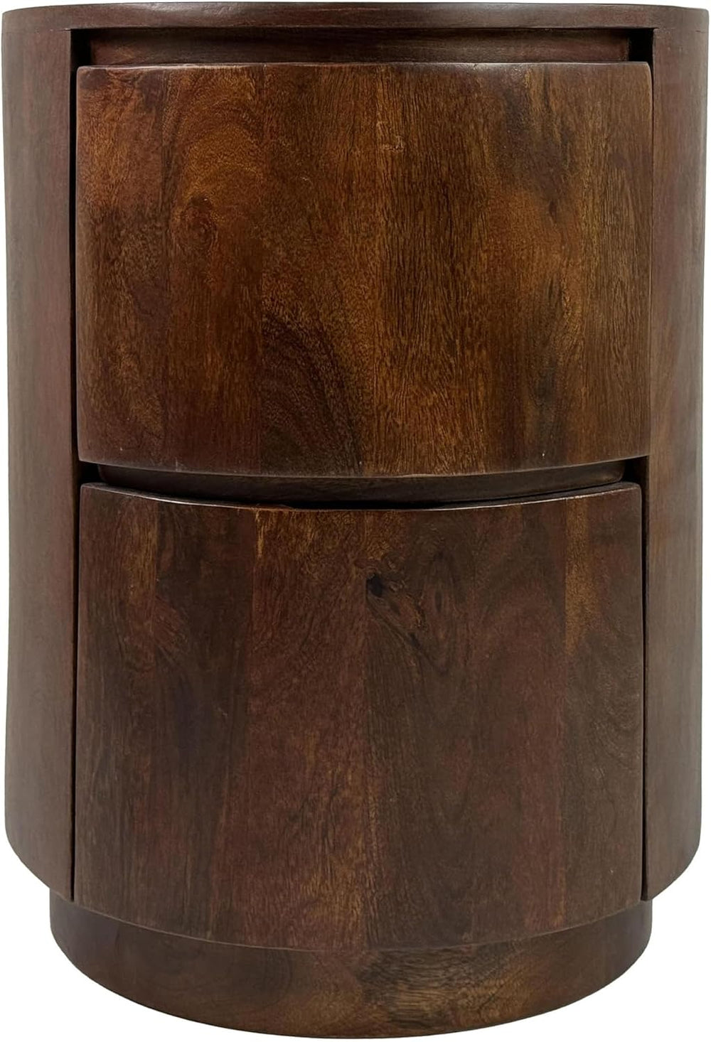 24" Chestnut Solid Wood Round Drum End Table with Two Drawers