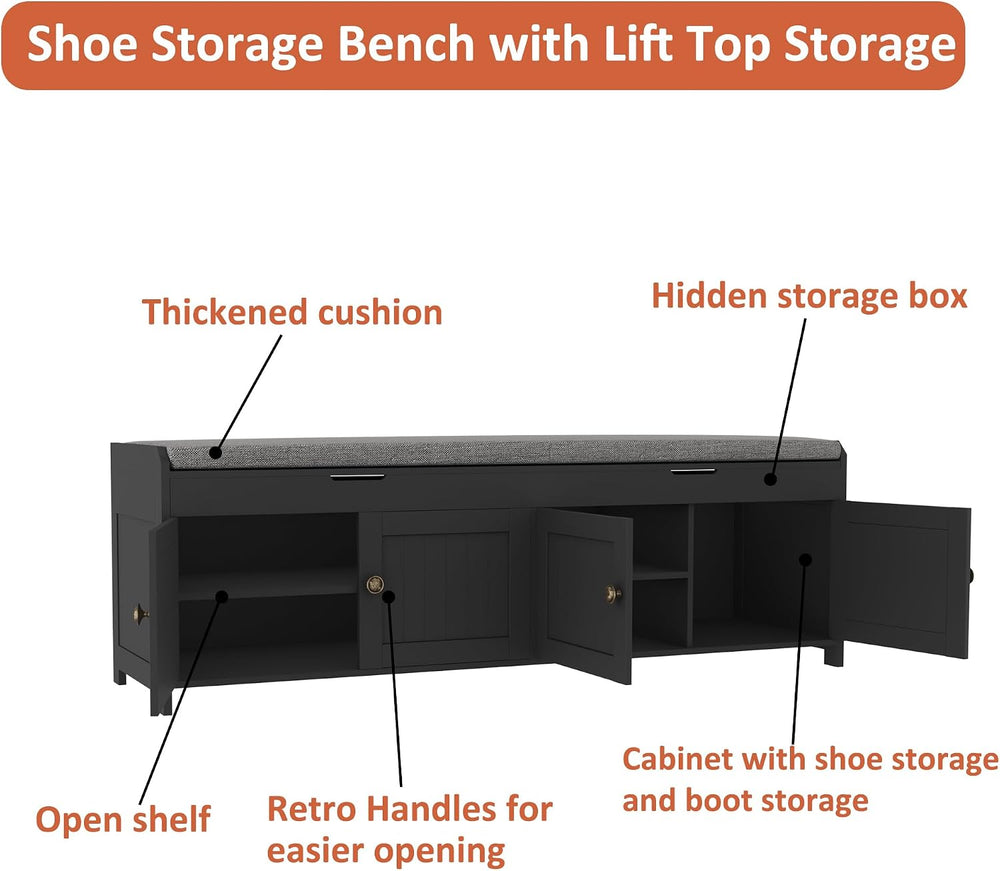 HOMEFORT 54.4" Shoe Bench with Lift Top Storage, Entryway Bench with Cus...
