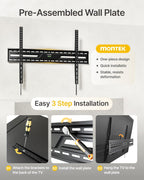 monTEK Heavy Duty Fixed TV Wall Mount for 50-100 Inch Large TVs up to 200 lbs, 4X Safety Tested, TV Mount Bracket for Home Theater & Commercial Use, Fits 16"/18"/24" Wood Studs, Max VESA 900x600mm