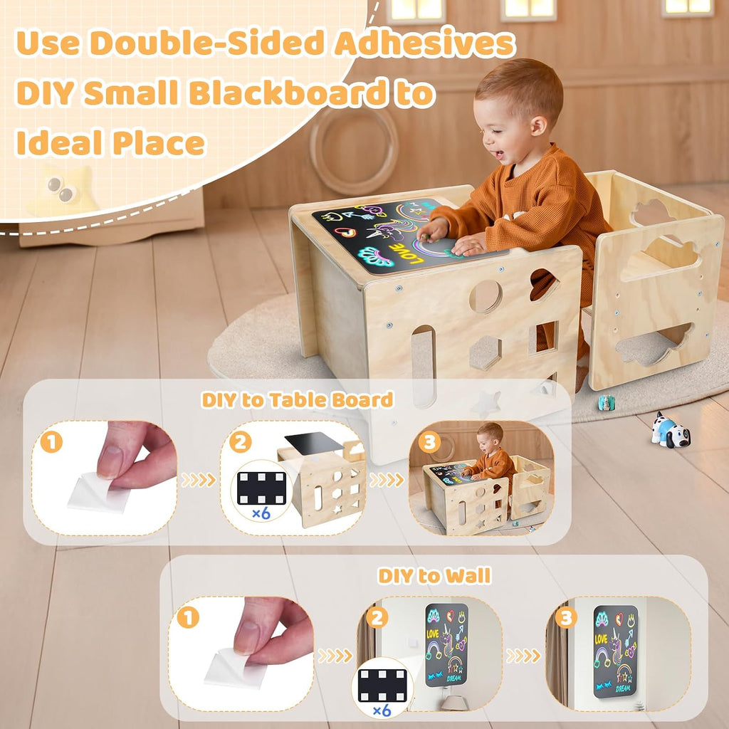 Montessori Table and Chair Set, Toddler Table and Chair Set, for 1-3 Kids | Wooden, Adjustable Chair, with Blackboard, Kids Table and Chairs Furniture, for Eating, Drawing, Reading, Play