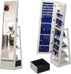 Montary Jewelry Cabinet with Full-Length Mirror - Freestanding Jewelry Armoire with Lockable Storage, Built-In Lighted Mirror & Back Storage Cabinet, White