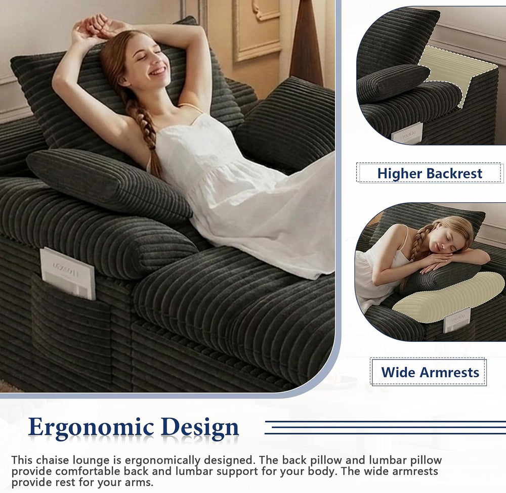 65" Chaise Lounge Chair Indoor, Oversized Chaise Lounge | No Assembly | ...